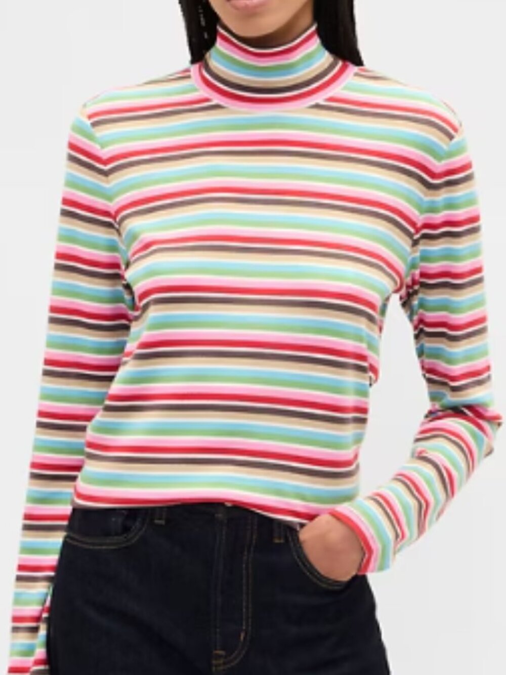 Bundle Gap Cotton Soft Knit Turtleneck Shirt Long Sleeve Tan Pink Striped Top